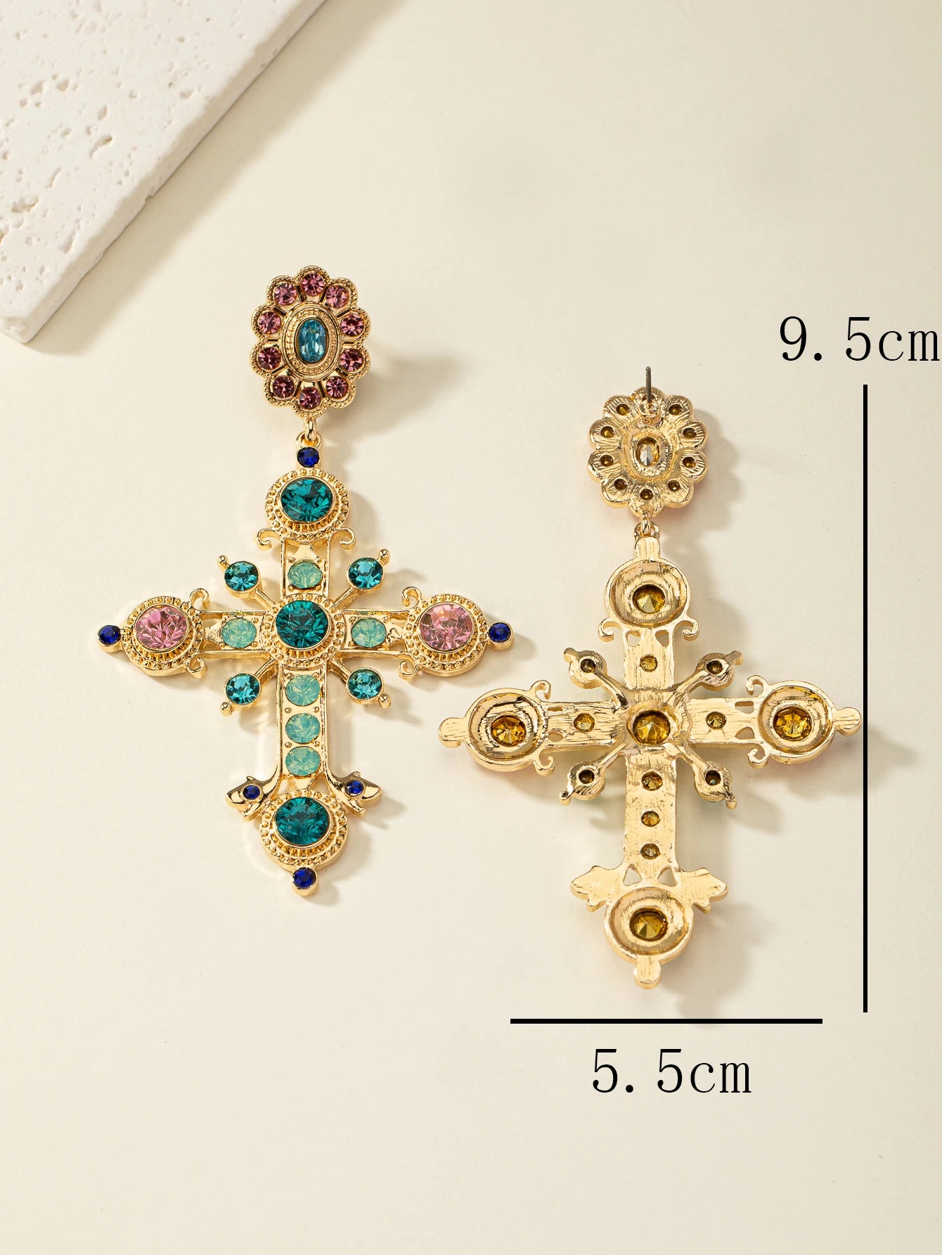 Multicolored Luxurious Stone Cross-Shaped Earrings for Women