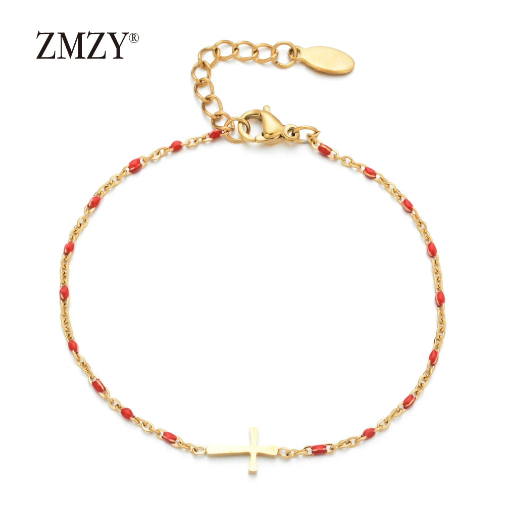 Gold Thin Chain Colorful Cross Bracelets