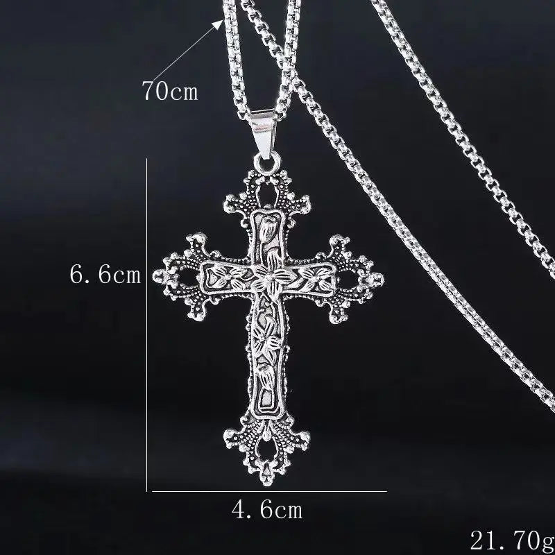 Vintage Black Rhinestone Cross Pendant Necklace for Women