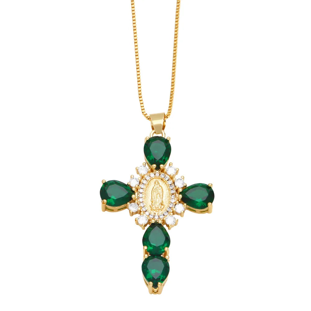 Virgin Mary Multi-color Cross Necklace Pendant