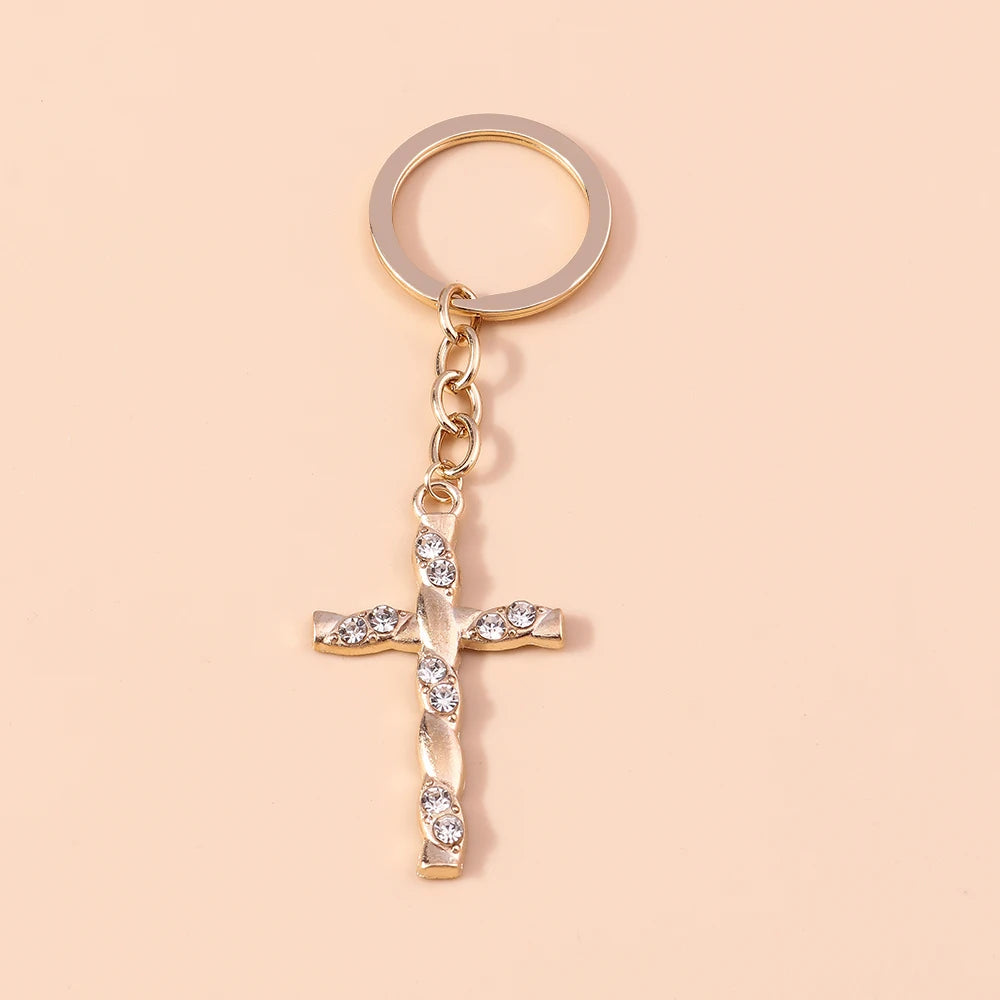 Luxury Rhinestone Crystal Cross Keychain for Women