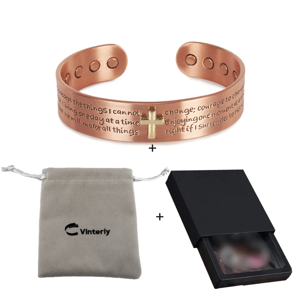 Copper Magnetic Cross Cuff Bracelet for Men – Adjustable Bible Bangle