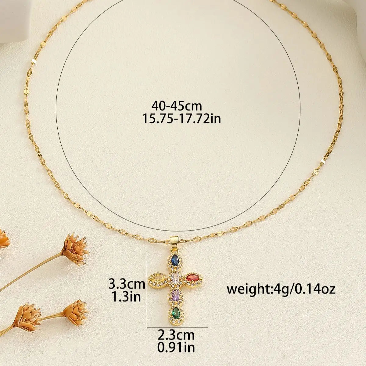 Colorful Round Zircon Cross Necklace for Women