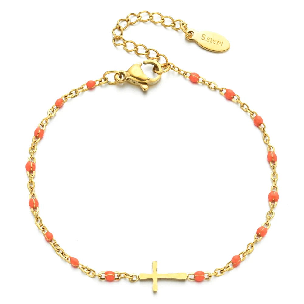 Gold Thin Chain Colorful Cross Bracelets