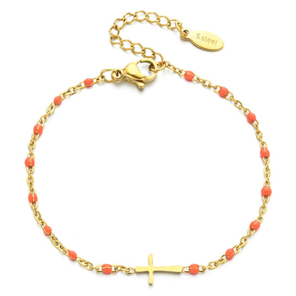 Gold Thin Chain Colorful Cross Bracelets