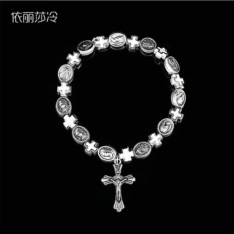 Cross Rosary Chain Bead Bracelet for Women & Men