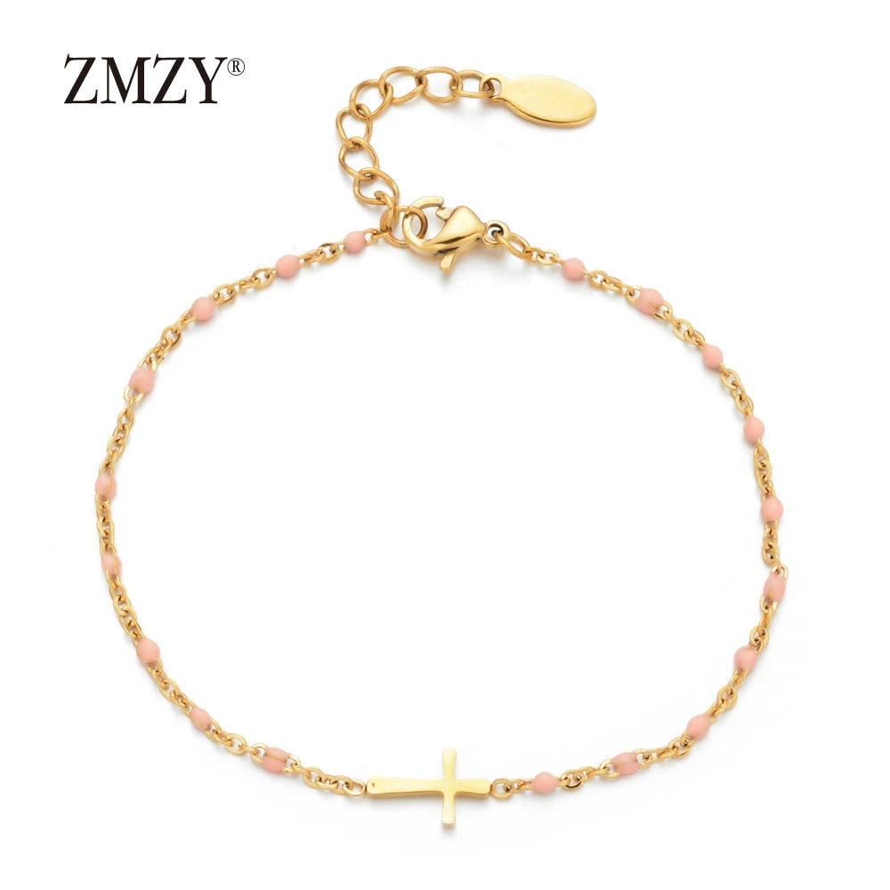 Gold Thin Chain Colorful Cross Bracelets