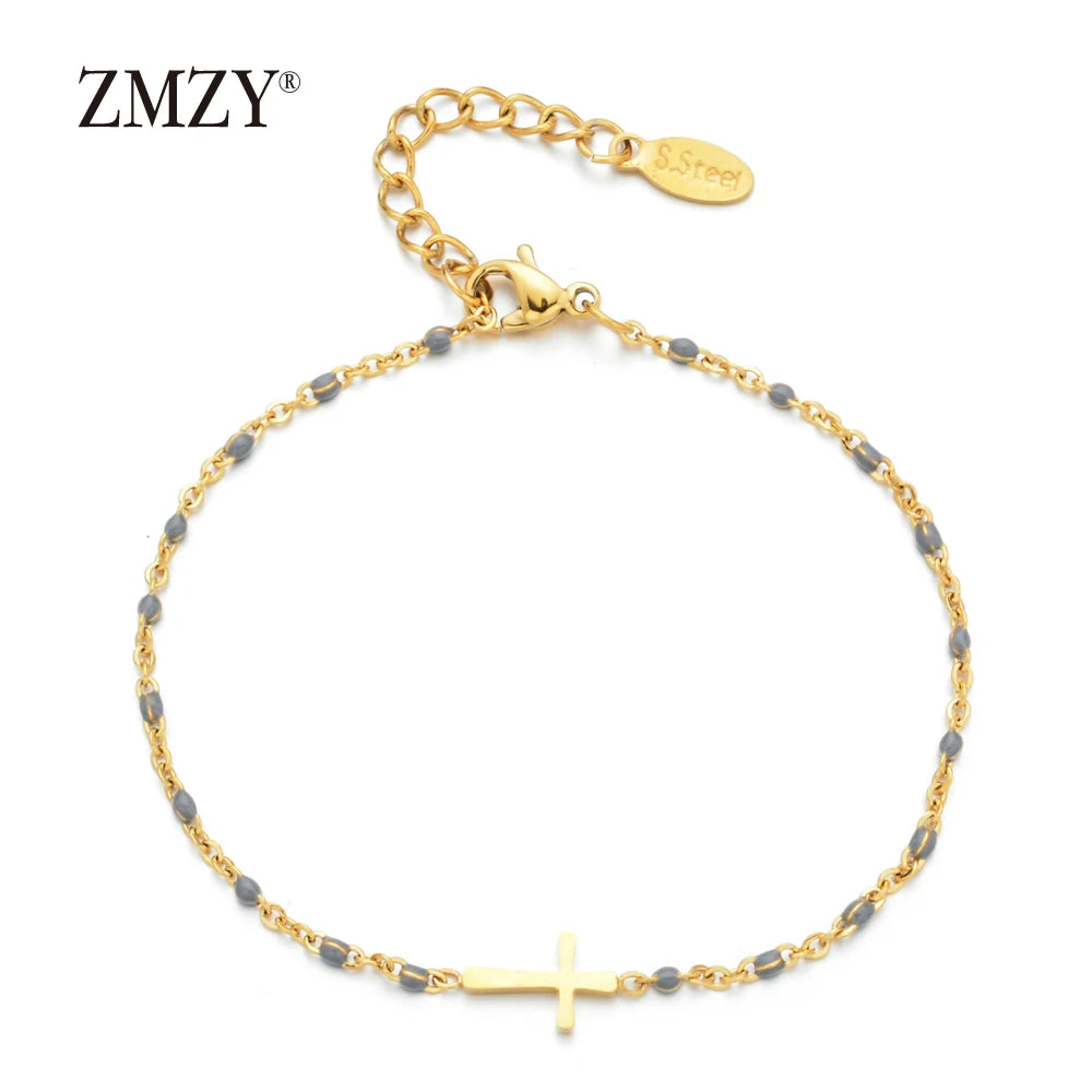 Gold Thin Chain Colorful Cross Bracelets