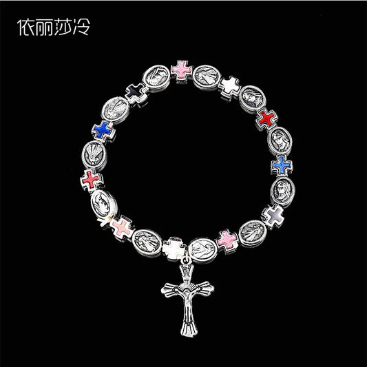 Cross Rosary Chain Bead Bracelet
