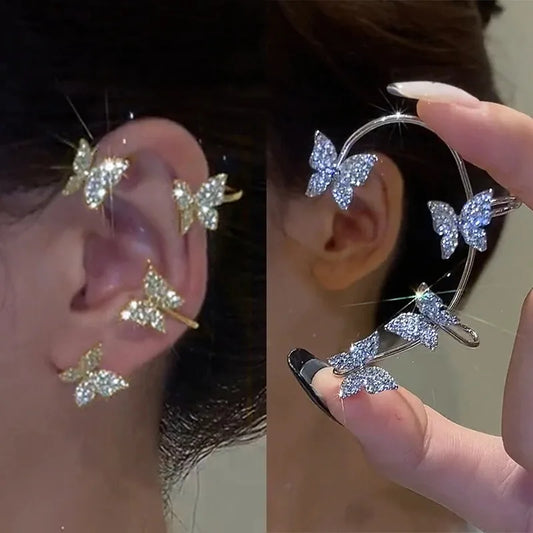Sparkling Zircon Butterfly Ear Clips