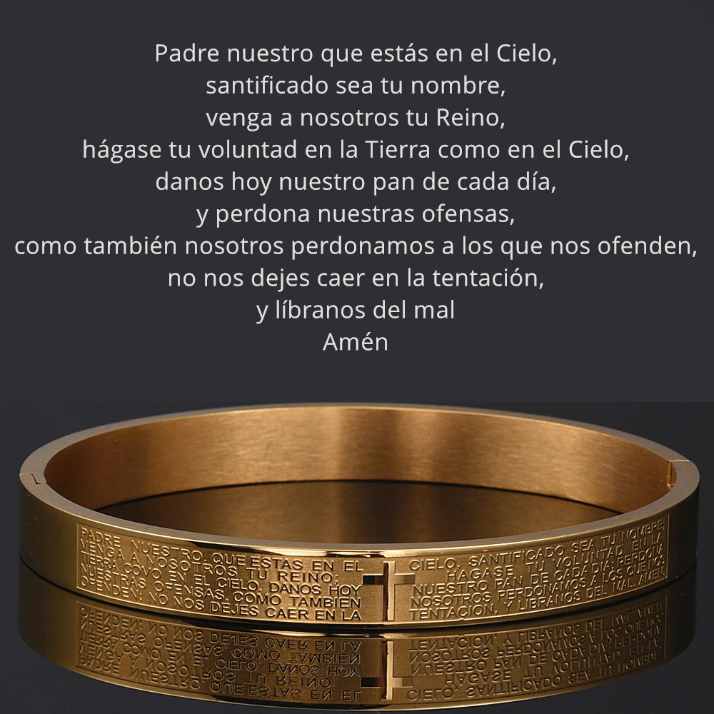 Gold Cuff Cross Bracelet Bangle Spanish Scripture