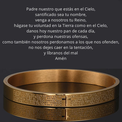 Gold Cuff Cross Bracelet Bangle Spanish Scripture