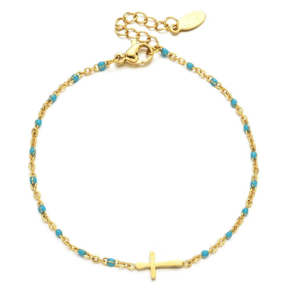 Gold Thin Chain Colorful Cross Bracelets