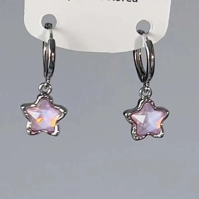 Transparent Stone Star Pendant Earrings