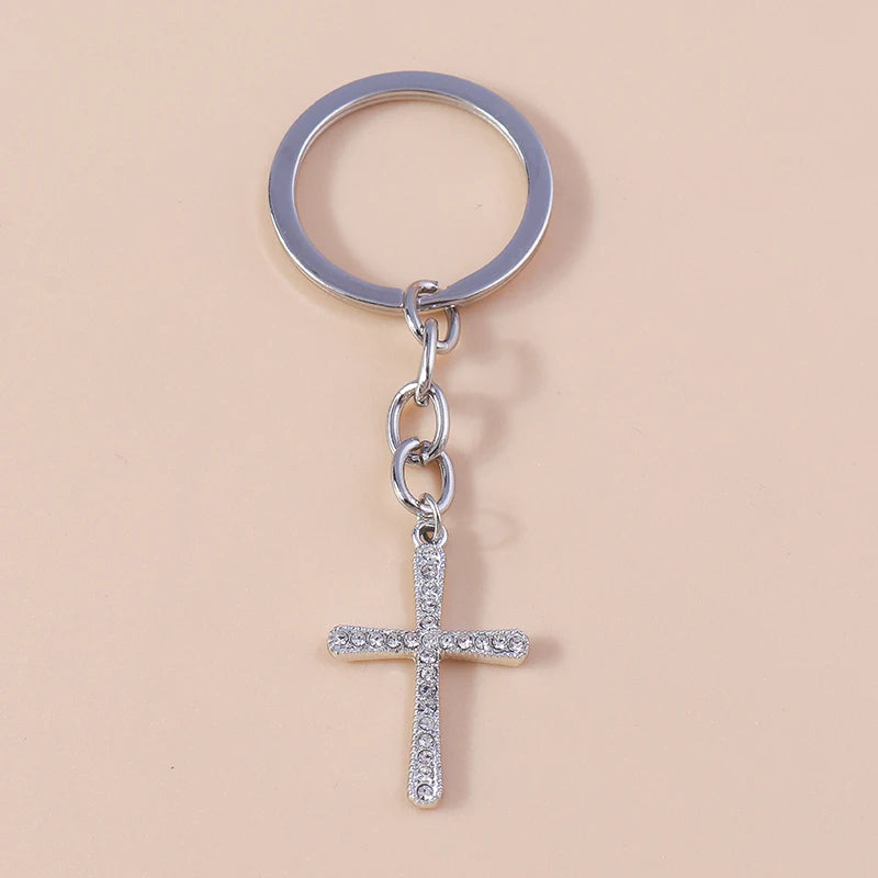 Luxury Rhinestone Crystal Cross Keychain for Women