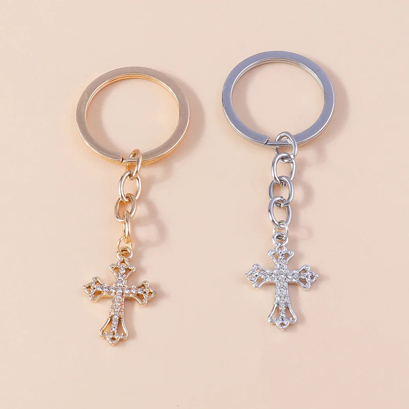 Luxury Rhinestone Crystal Cross Keychain for Women