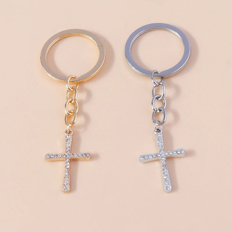 Luxury Rhinestone Crystal Cross Keychain for Women