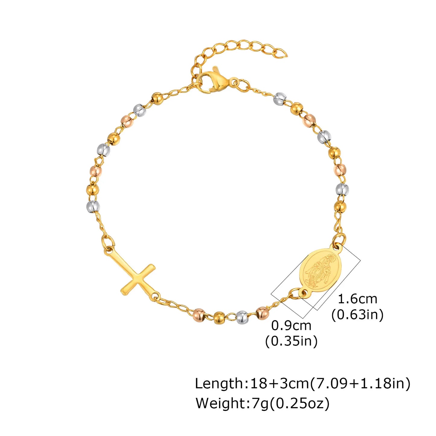 Virgin Mary Bracelet,Charm Rosary Cross Chain Bracelet