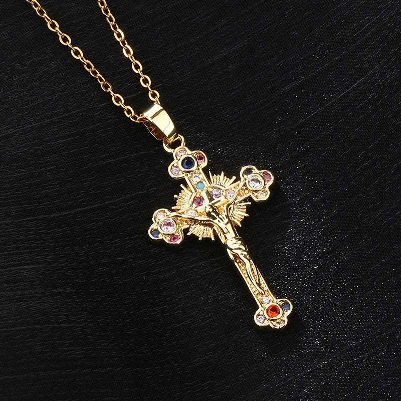 Jesus Multi-colored Cross Necklace Pendant