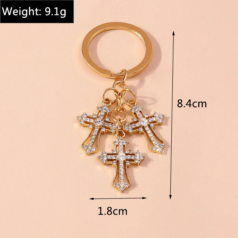 Luxury Rhinestone Crystal Cross Keychain for Women