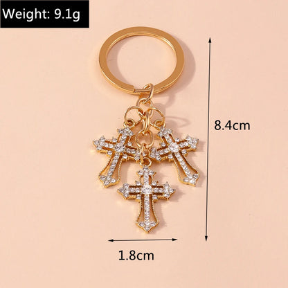 Luxury Rhinestone Crystal Cross Keychain for Women