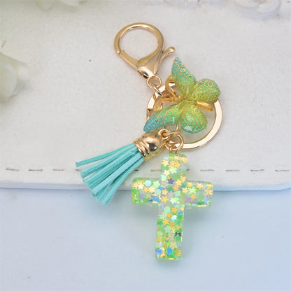 Multi-Color Cross & Butterfly Resin Keychain – Christian Gift