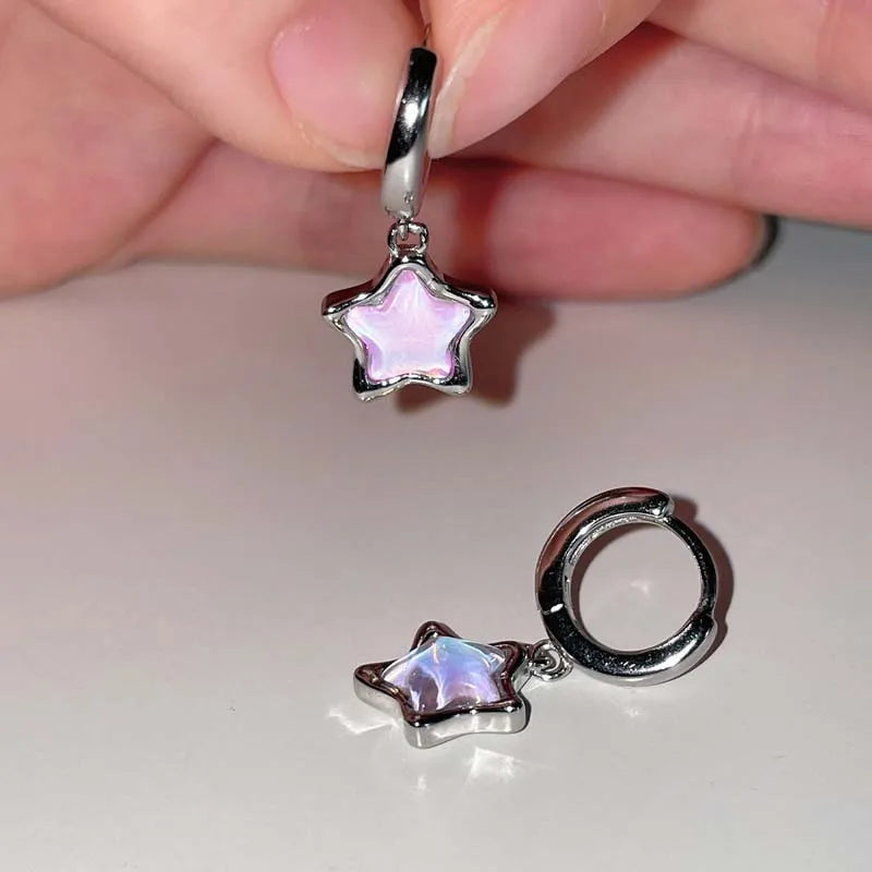 Transparent Stone Star Pendant Earrings