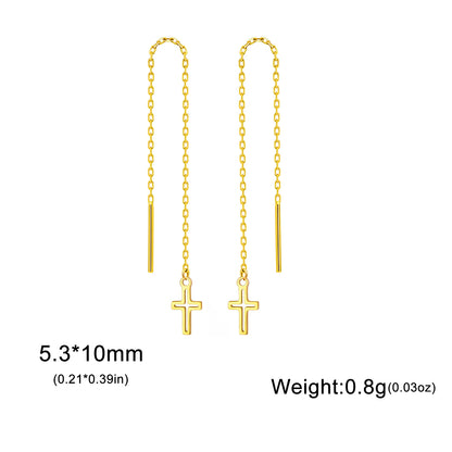 Gold Cross Long Tassel Earrings