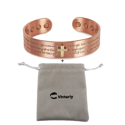 Copper Magnetic Cross Cuff Bracelet for Men – Adjustable Bible Bangle