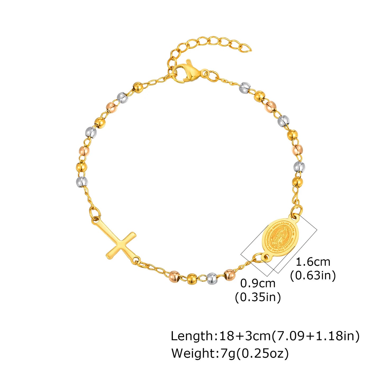 Virgin Mary Bracelet,Charm Rosary Cross Chain Bracelet