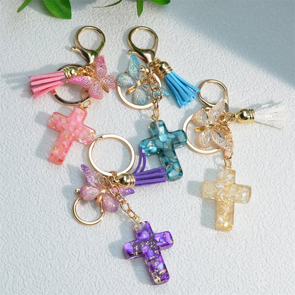 Multi-Color Cross & Butterfly Resin Keychain – Christian Gift
