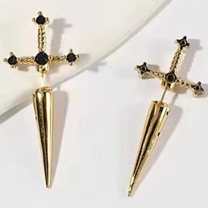 Cross Sword Stud Earrings for Women – Gold, Silver & Black