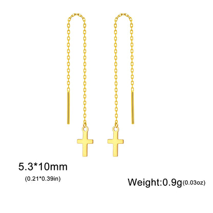 Gold Cross Long Tassel Earrings