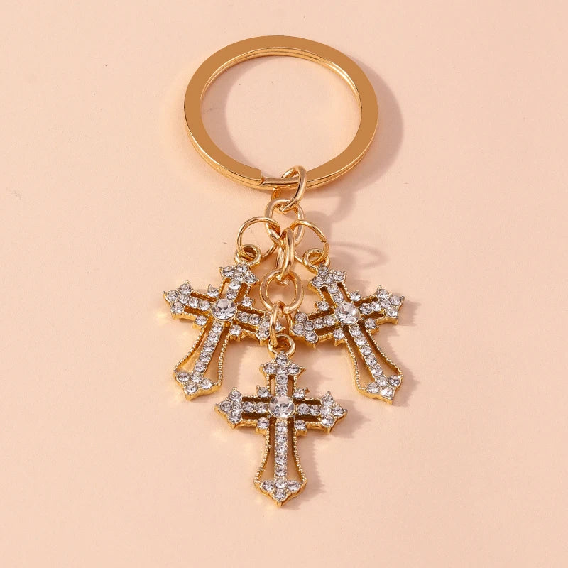 Luxury Rhinestone Crystal Cross Keychain for Women