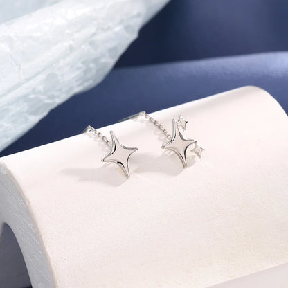 Dainty Silver Star Tassel Drop Earrings for Women