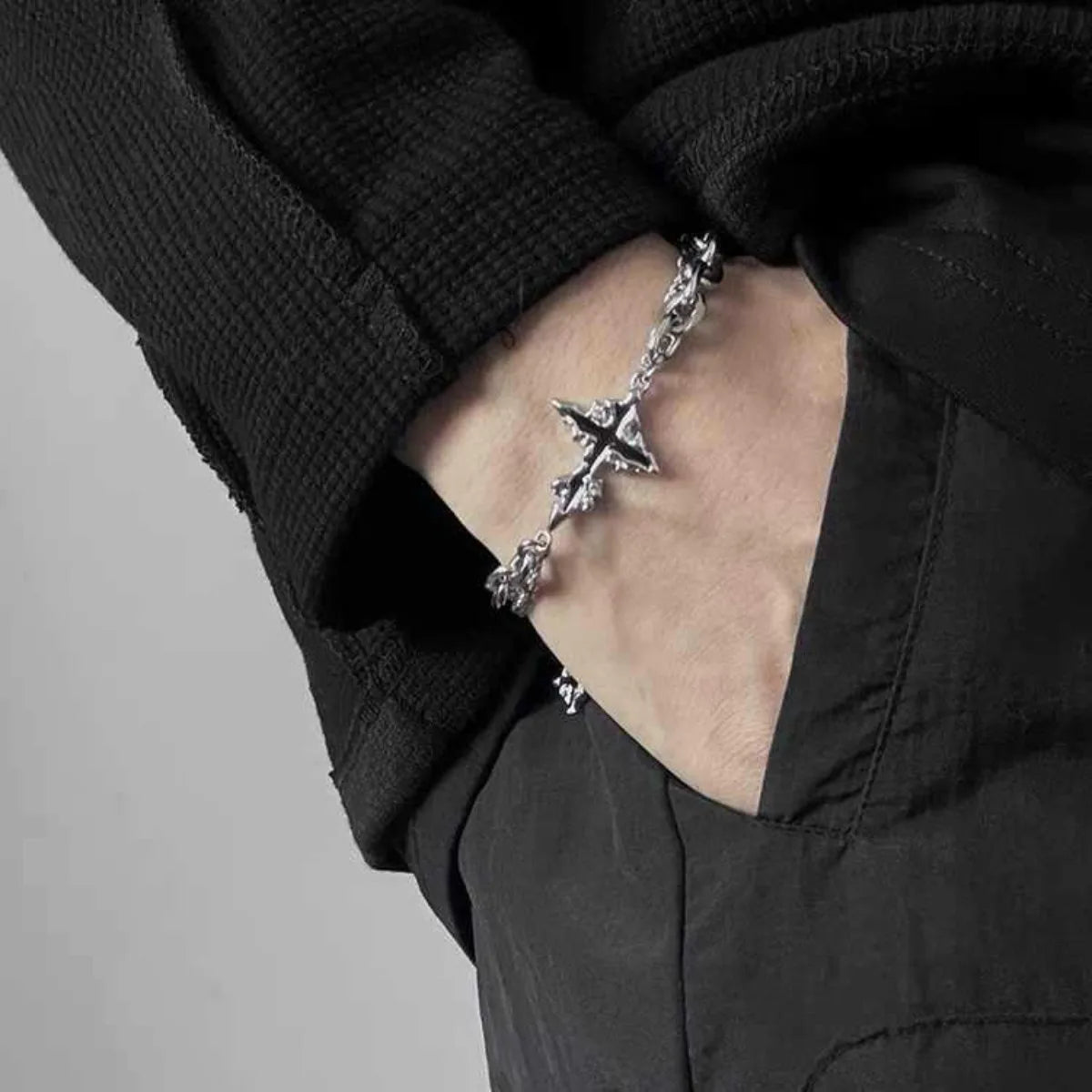 Black Cross Stainless Steel Chain Bracelet for Men & Women