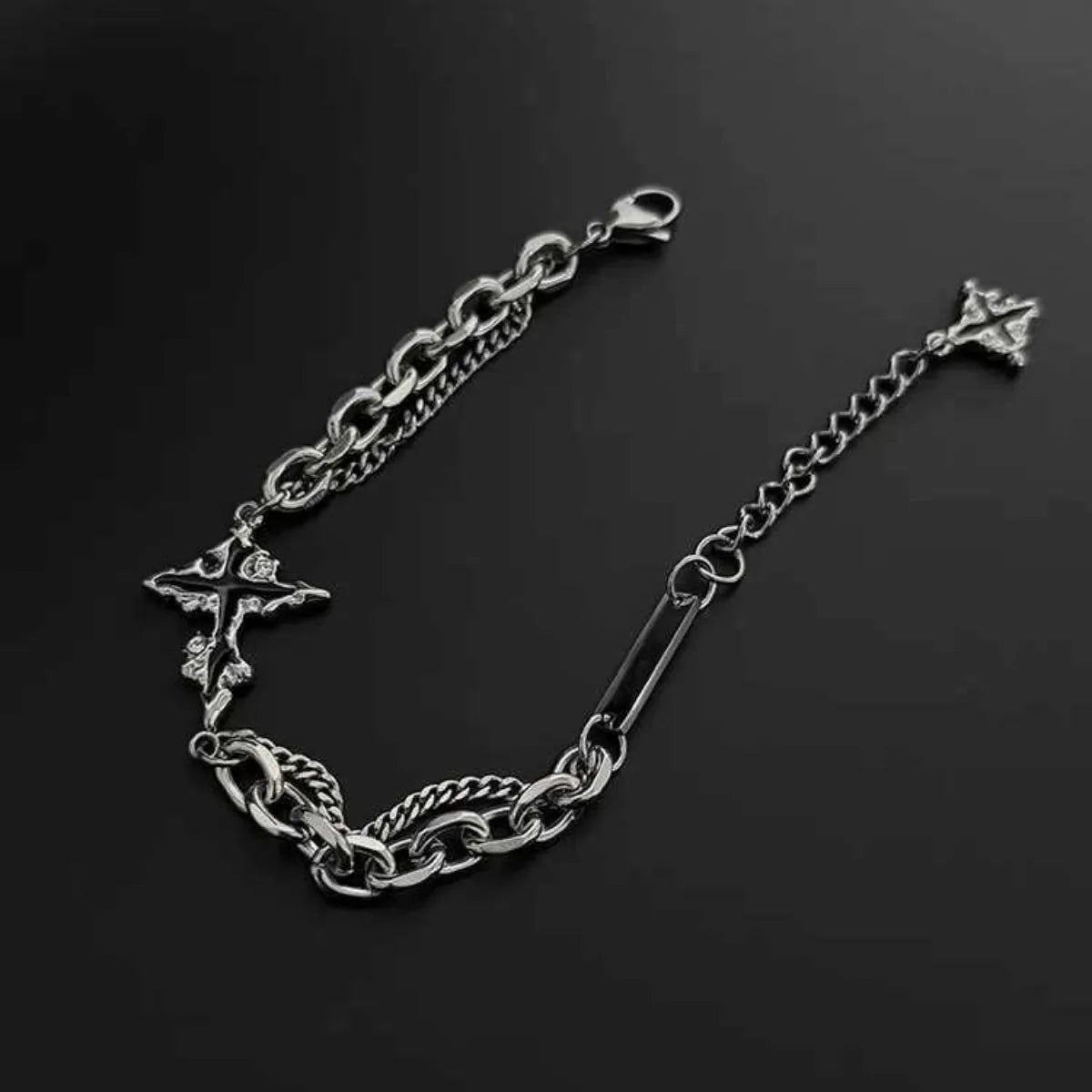 Black Cross Stainless Steel Chain Bracelet for Men & Women