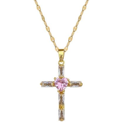 Light Pink Heart Cross Pendant Necklace