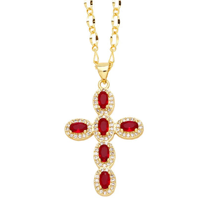 Colorful Round Zircon Cross Necklace for Women