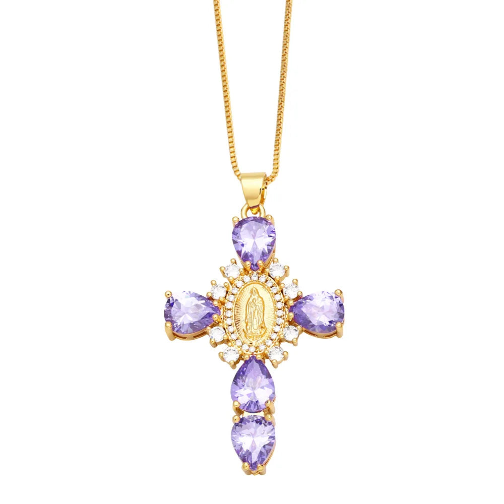 Virgin Mary Multi-color Cross Necklace Pendant