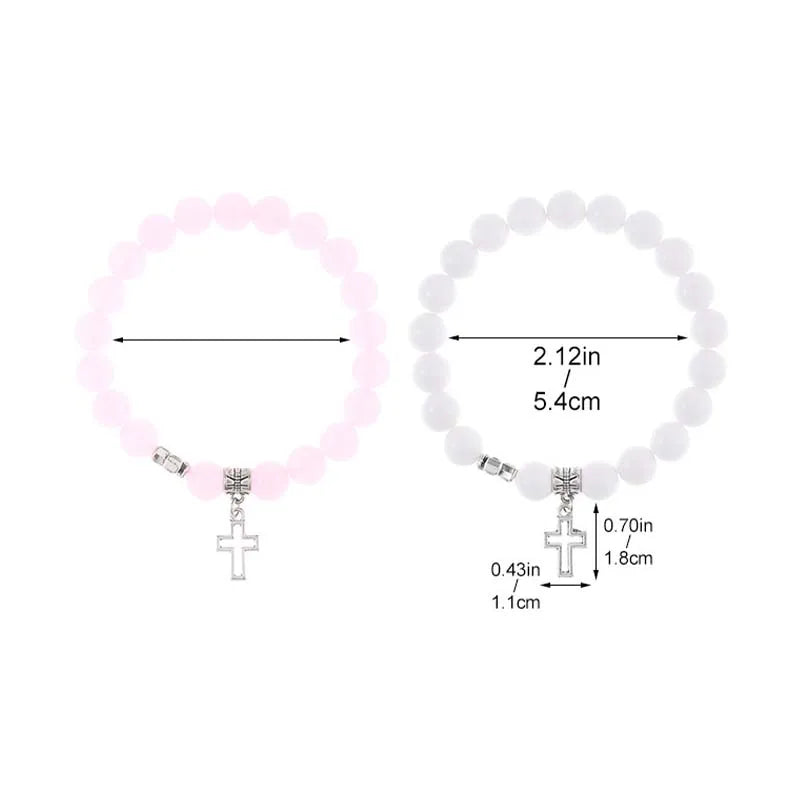 2Pcs/Set Pink Crystal Beads Bracelet