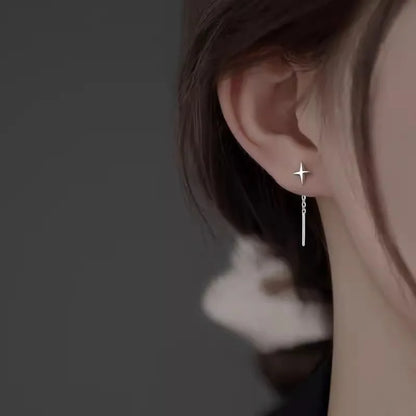 Dainty Silver Star Tassel Drop Earrings for Women