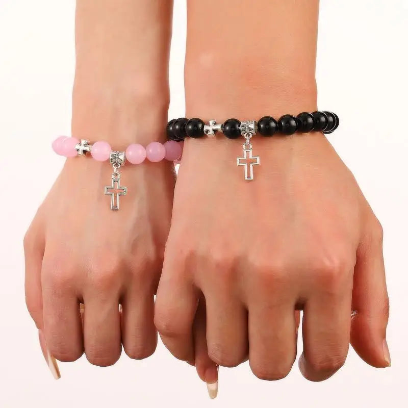 2Pcs/Set Pink Crystal Beads Bracelet