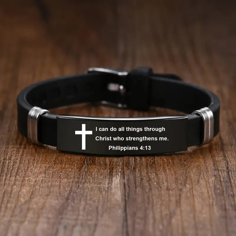 Bible Verse Inspirational Bracelet – Black Stainless Steel