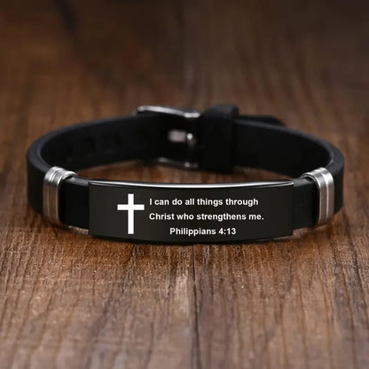 Bible Verse Inspirational Bracelet – Black Stainless Steel
