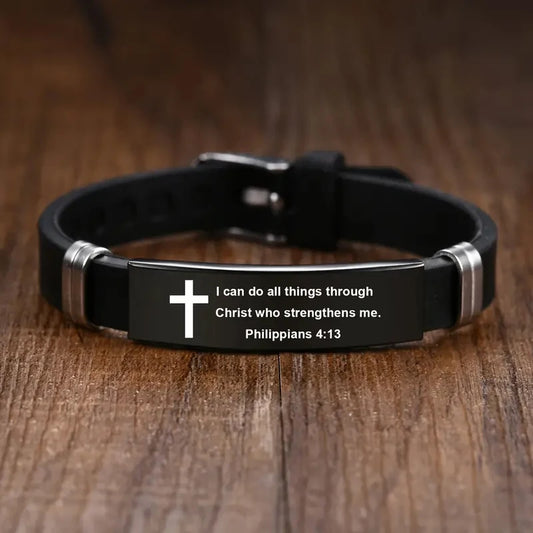 Bible Verse Bracelet Black Stainless Steel Inspirational Faith Bracelets