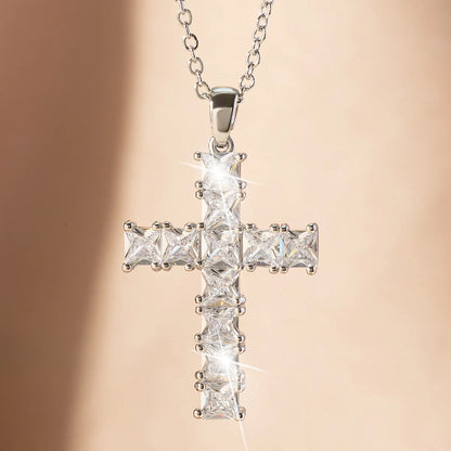 Baby Pink Crystal Cross Pendant Necklace