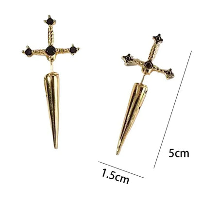 Cross Sword Stud Earrings for Women – Gold, Silver & Black