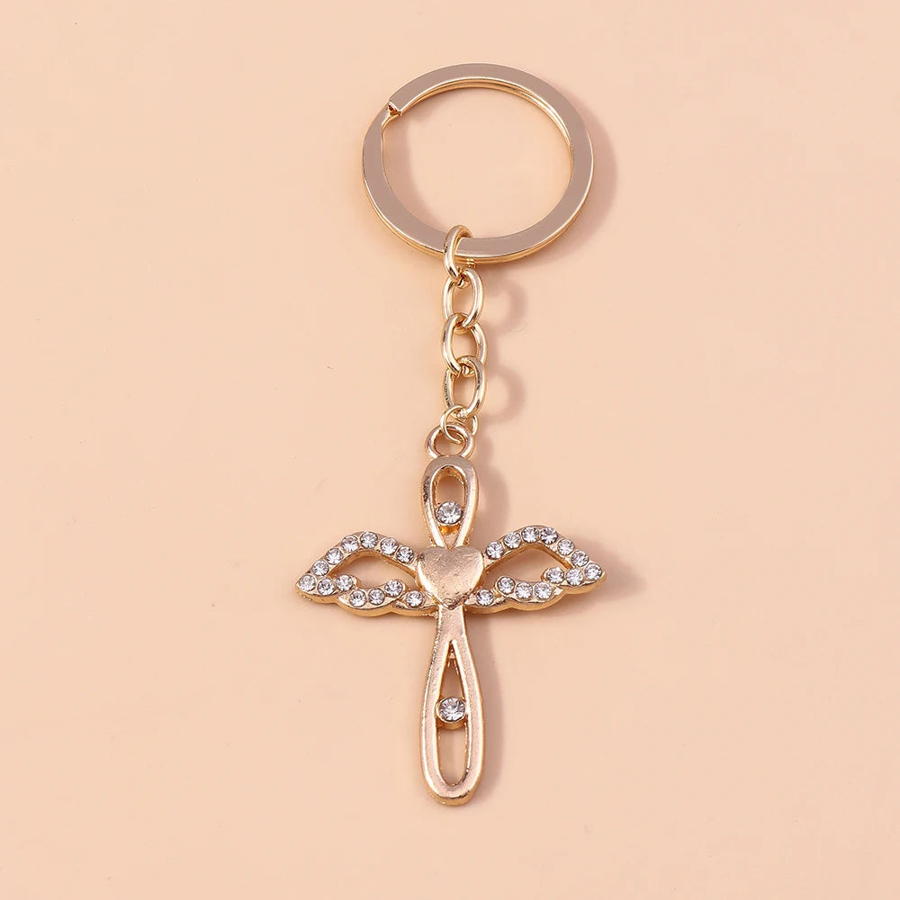 Luxury Rhinestone Crystal Cross Keychain for Women