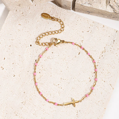 Gold Thin Chain Colorful Cross Bracelets
